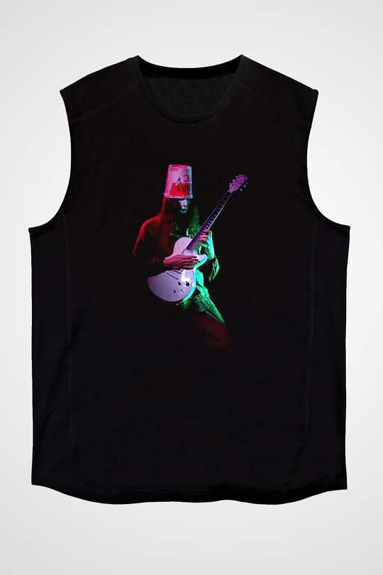 Buckethead Baskılı Unisex Siyah Kolsuz Tişört - Tshirt
