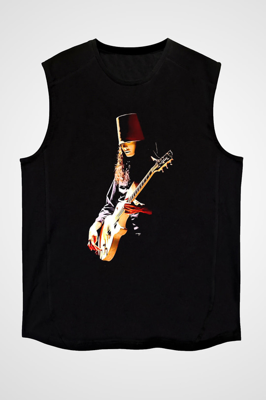 Buckethead Baskılı Unisex Siyah Kolsuz Tişört - Tshirt