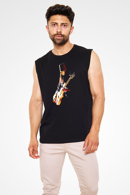 Buckethead Baskılı Unisex Siyah Kolsuz Tişört - Tshirt