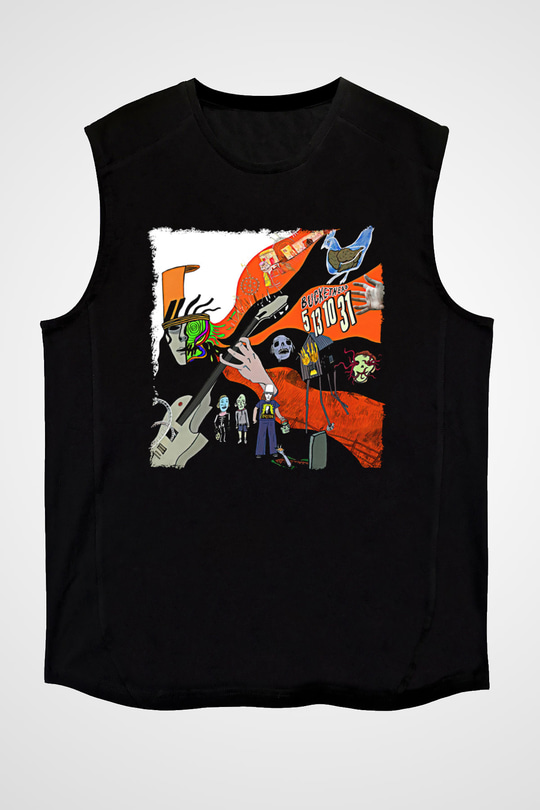 Buckethead Baskılı Unisex Siyah Kolsuz Tişört - Tshirt