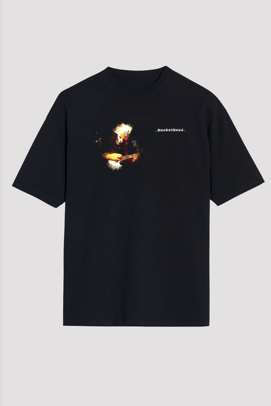 Buckethead Baskılı Unisex Siyah Oversize Tişört - Tshirt
