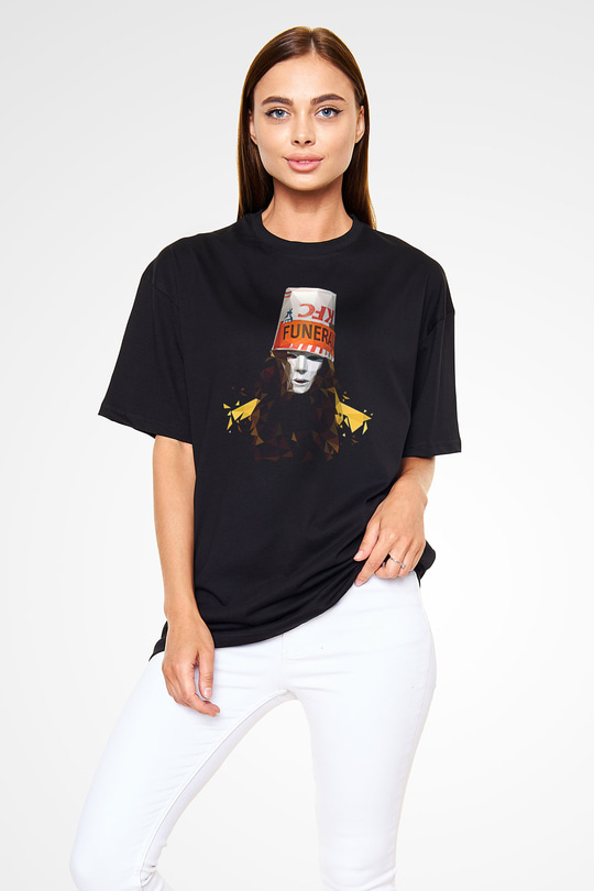 Buckethead Baskılı Unisex Siyah Oversize Tişört - Tshirt