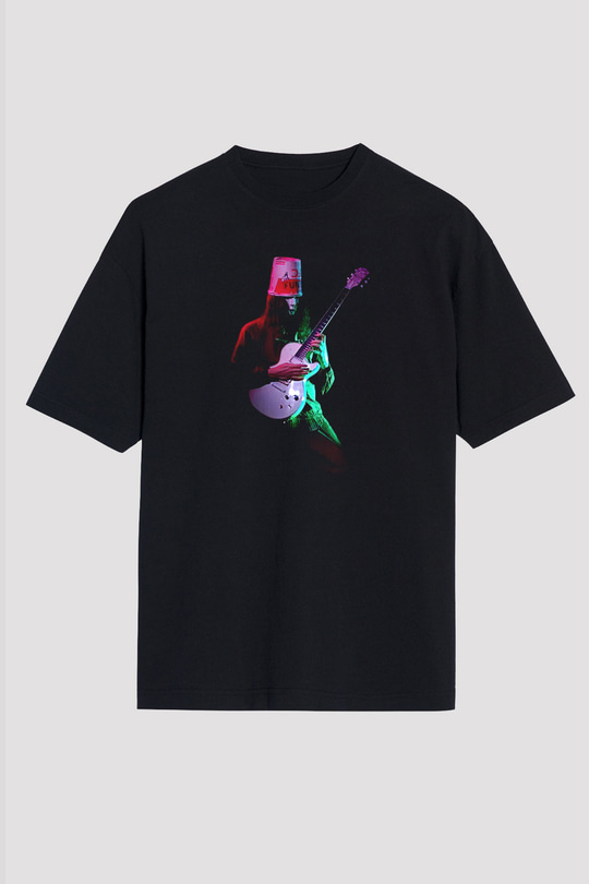 Buckethead Baskılı Unisex Siyah Oversize Tişört - Tshirt