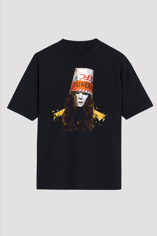 Buckethead Baskılı Unisex Siyah Oversize Tişört - Tshirt