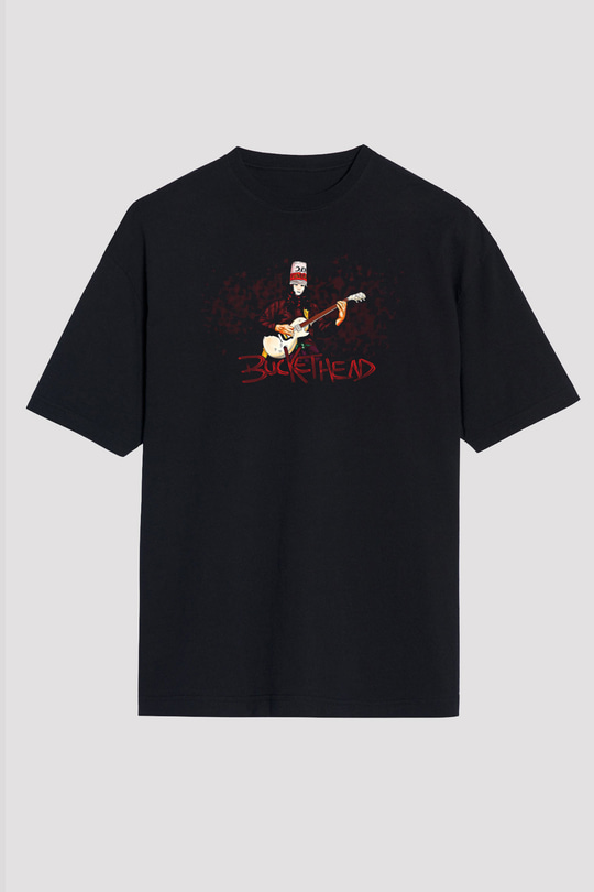 Buckethead Baskılı Unisex Siyah Oversize Tişört - Tshirt