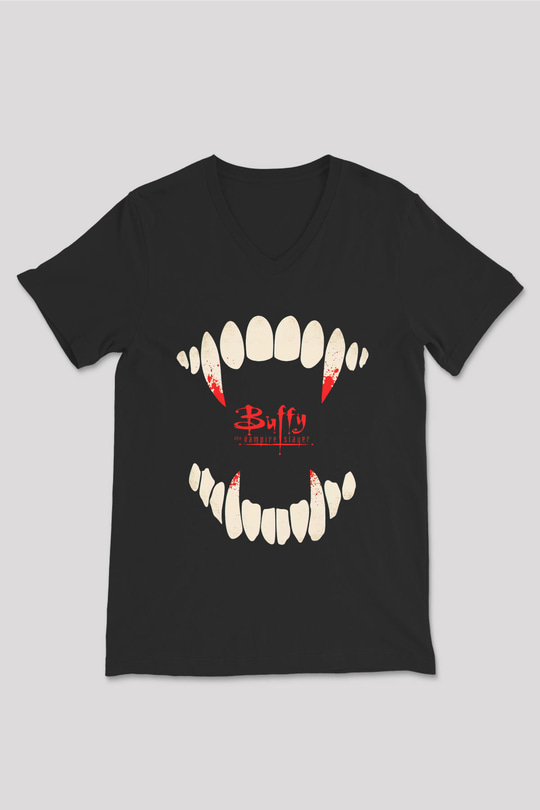 Buffy the Vampire Slayer Siyah Unisex V Yaka Tişört