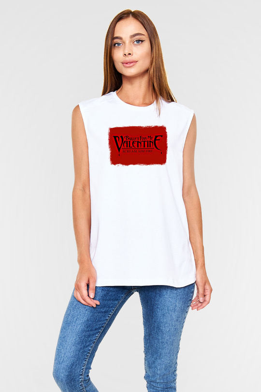 Bullet for My Valentine Baskılı Unisex Beyaz Kolsuz Tişört