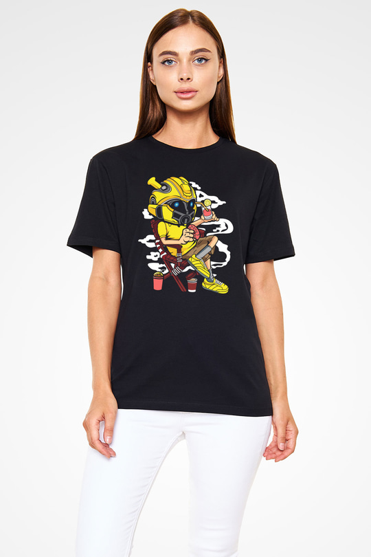 Bumble Bee Holiday Baskılı Unisex Siyah Tişört