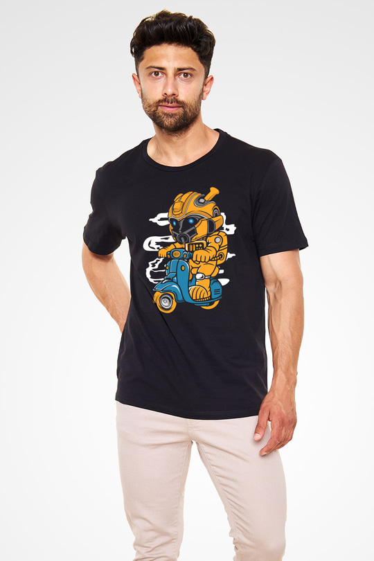 Bumble Bee Scooter Baskılı Unisex Siyah Tişört