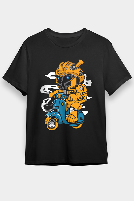 Bumble Bee Scooter Baskılı Unisex Siyah Tişört