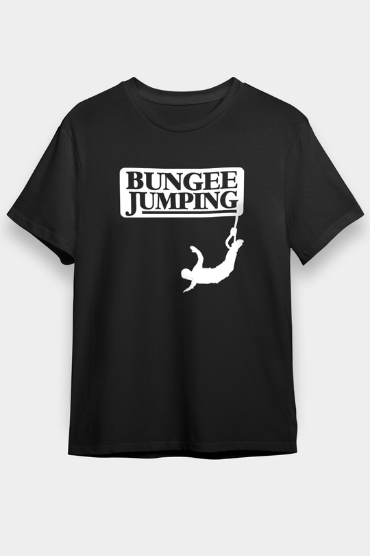 Bungee Jumping Baskılı Unisex Siyah Tişört - Tshirt