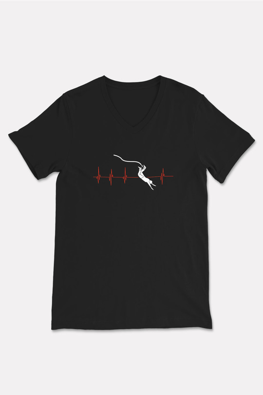Bungee Jumping Baskılı Unisex Siyah V Yaka Tişört