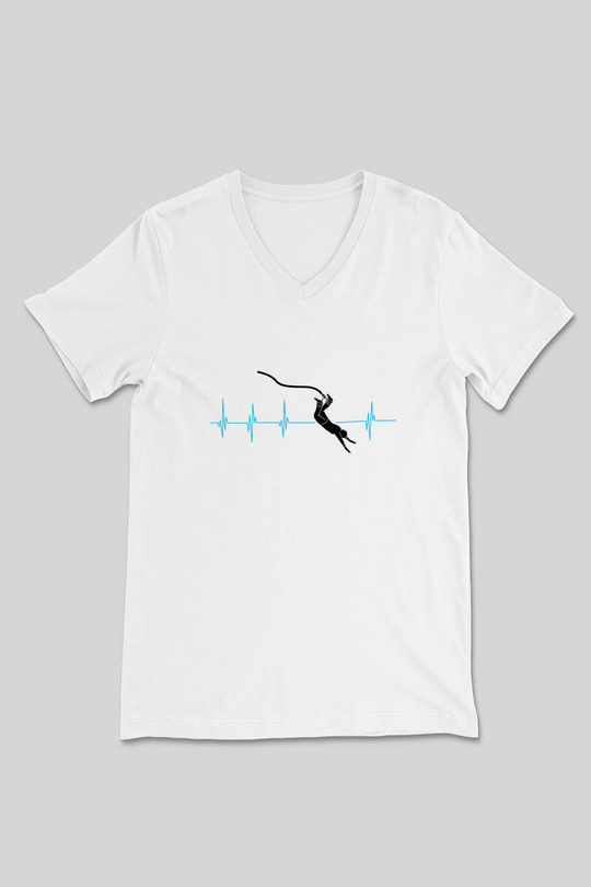 Bungee Jumping Baskılı Unisex V Yaka Tişört - Tshirt