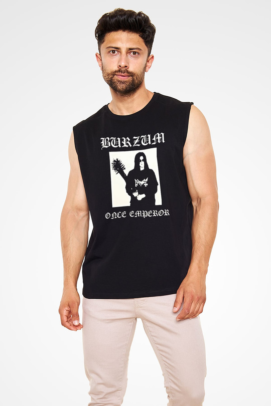 Burzum Baskılı Unisex Siyah Kolsuz Tişört