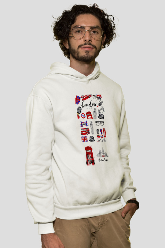 Büyük Britanya Beyaz Unisex Kapşonlu Sweatshirt