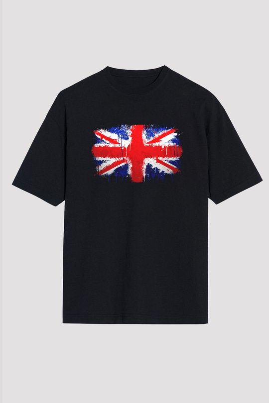 Büyük Britanya Siyah Unisex Oversize Tişört T-Shirt