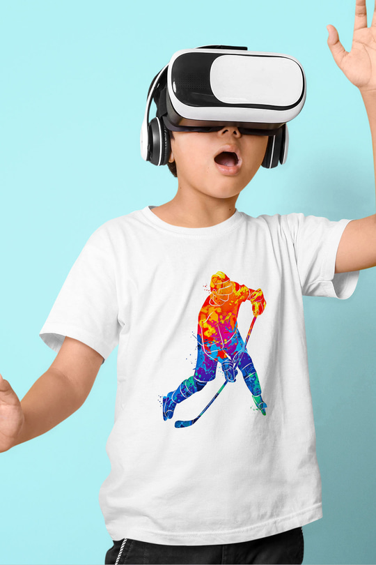 Buz Hokeyi Baskılı Unisex Beyaz Çocuk Tişört - Tshirt