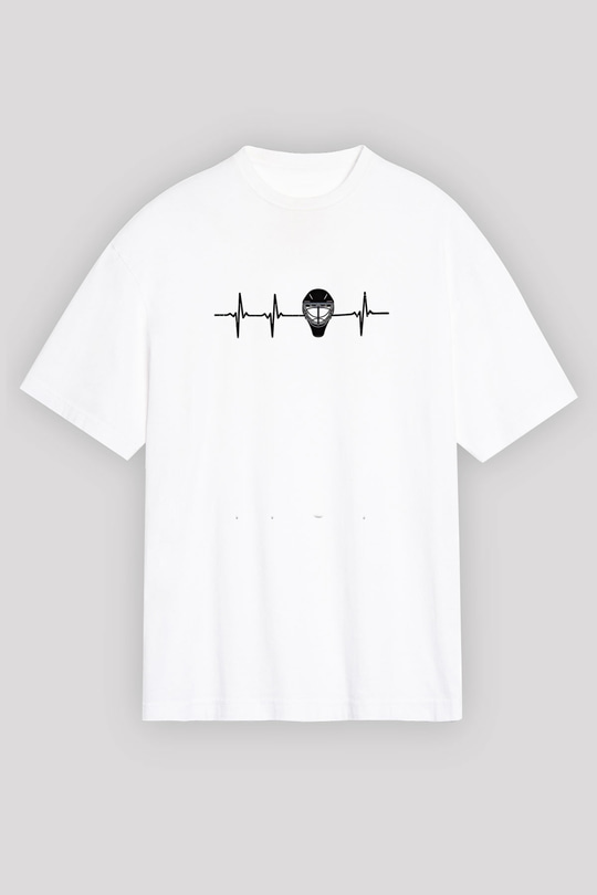 Buz Hokeyi Baskılı Unisex Beyaz Oversize Tişört - Tshirt