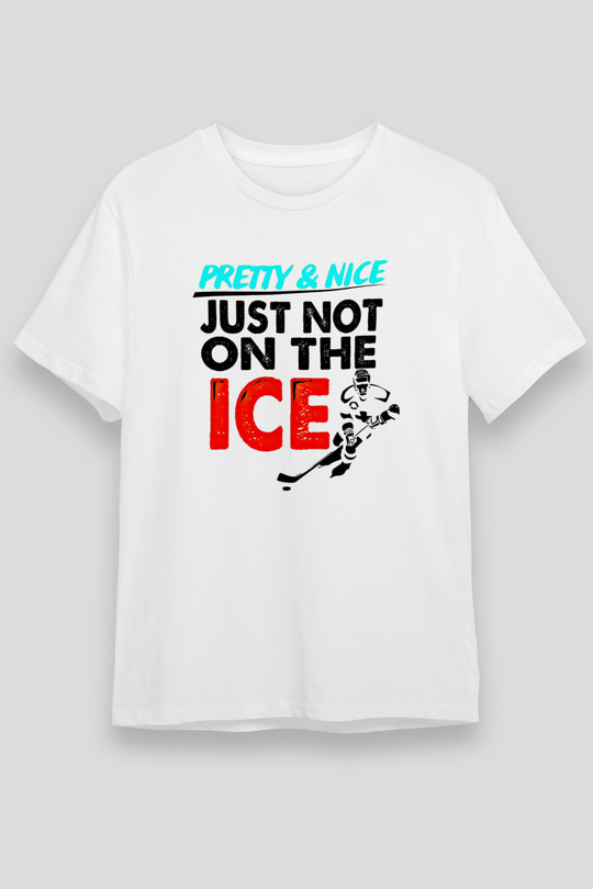 Buz Hokeyi Baskılı Unisex Beyaz Tişört - Tshirt