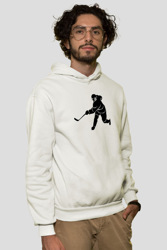 Buz Hokeyi Baskılı Unisex Ekru Hoodie