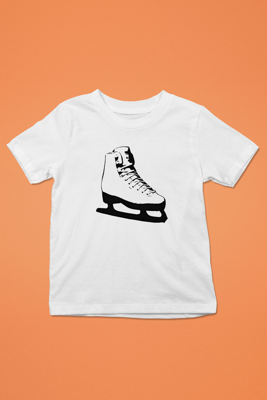 Buz Pateni Baskılı Unisex Beyaz Çocuk Tişört - Tshirt