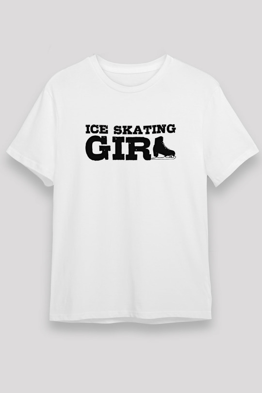 Buz Pateni Baskılı Unisex Beyaz Tişört - Tshirt