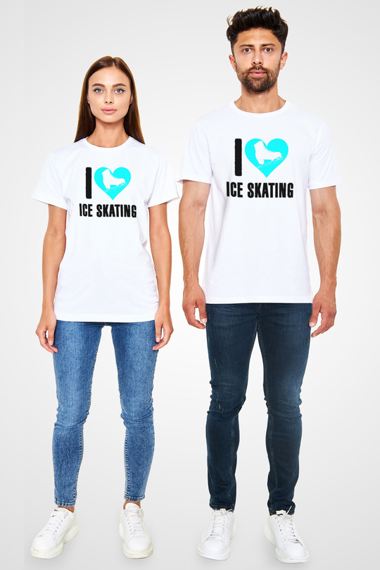 Buz Pateni Baskılı Unisex Beyaz Tişört - Tshirt