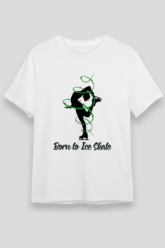 Buz Pateni Baskılı Unisex Beyaz Tişört - Tshirt