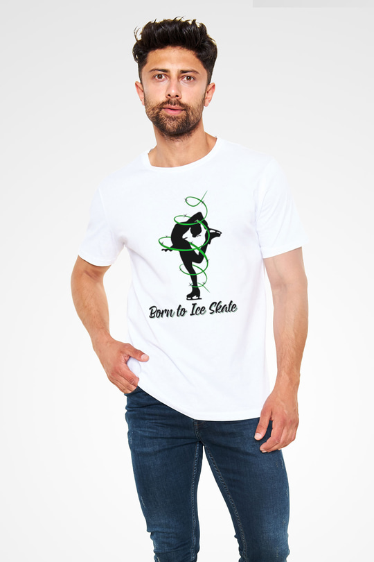 Buz Pateni Baskılı Unisex Beyaz Tişört - Tshirt