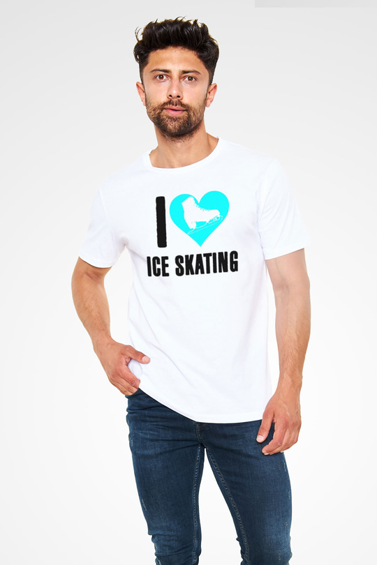 Buz Pateni Baskılı Unisex Beyaz Tişört - Tshirt