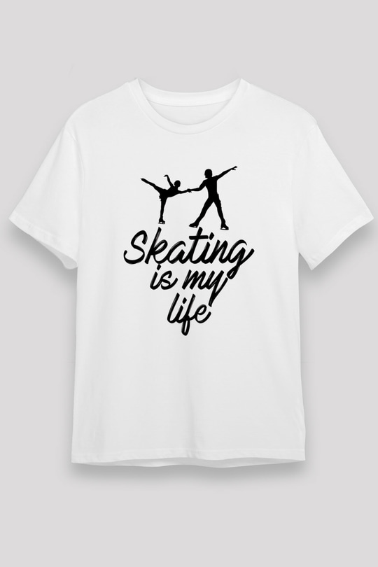 Buz Pateni Baskılı Unisex Beyaz Tişört - Tshirt
