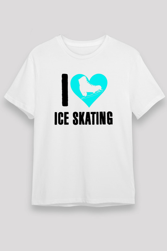 Buz Pateni Baskılı Unisex Beyaz Tişört - Tshirt