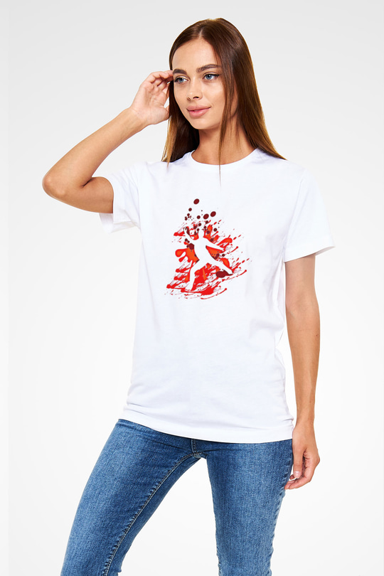 Buz Pateni Baskılı Unisex Beyaz Tişört - Tshirt