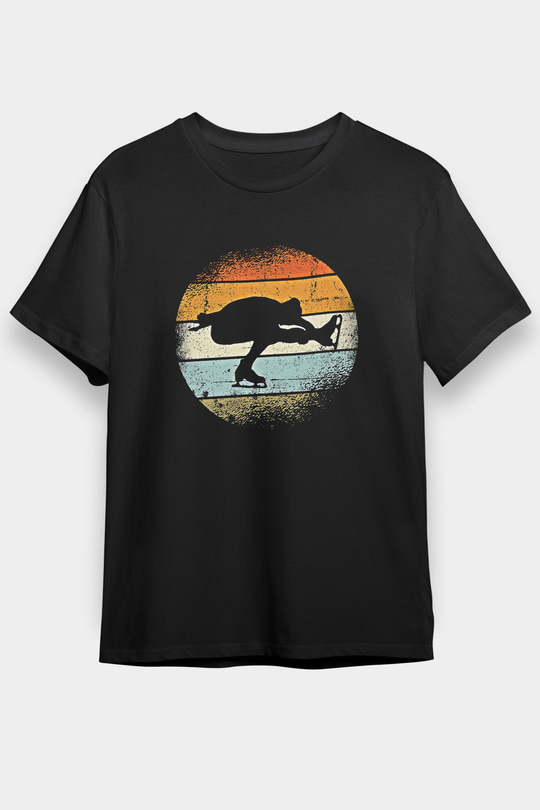 Buz Pateni - Ice skating Baskılı Unisex Siyah Tişört - Tshirt
