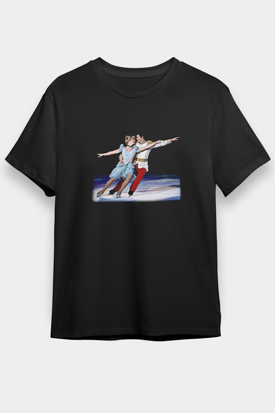 Buz Pateni - Ice skating Baskılı Unisex Siyah Tişört - Tshirt