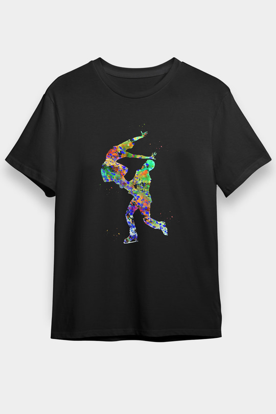 Buz Pateni - Ice skating Baskılı Unisex Siyah Tişört - Tshirt