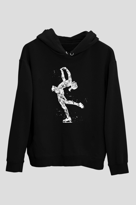 Buz Pateni - Ice skating Baskılı Unisex Siyah Hoodie