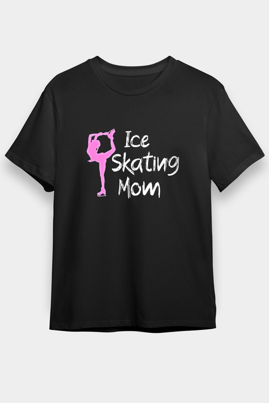 Buz Pateni - Ice skating Baskılı Unisex Siyah Tişört - Tshirt