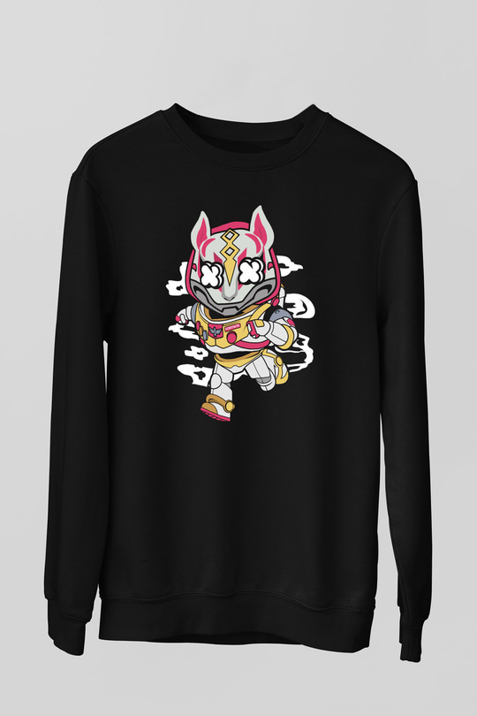 Buzz Fortnite Baskılı Unisex Siyah Sweatshirt