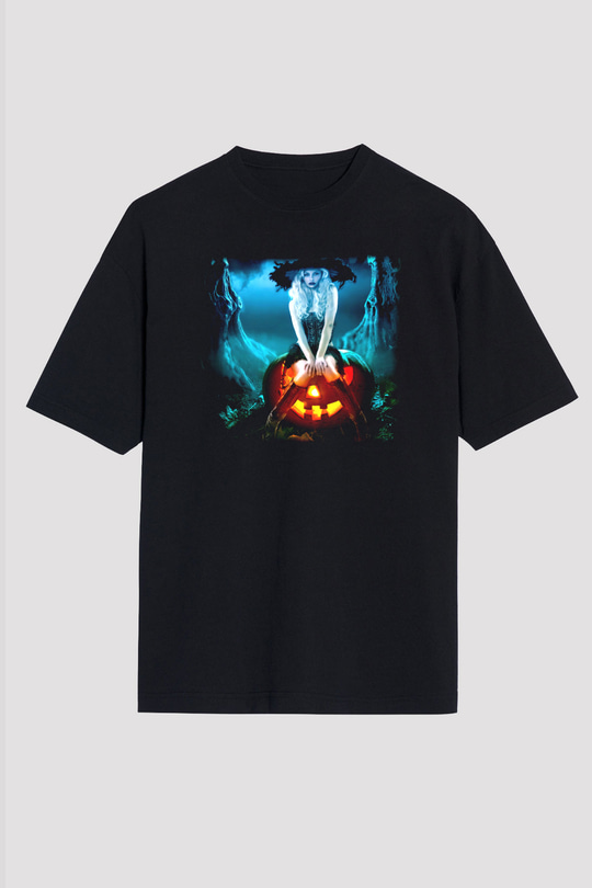 Cadılar Bayramı-Halloween Siyah Unisex Oversize Tişört T-Shirt