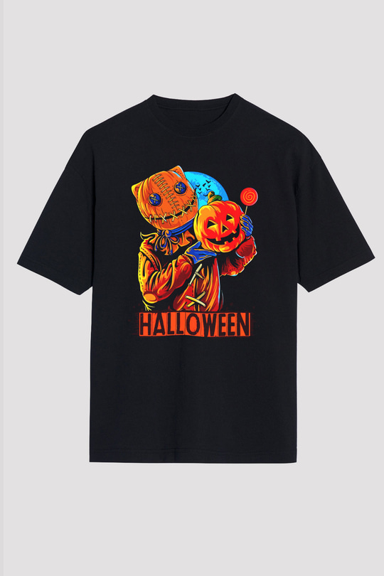 Cadılar Bayramı-Halloween Siyah Oversize Tişört Oversize T-shirt - TişörtFabrikası