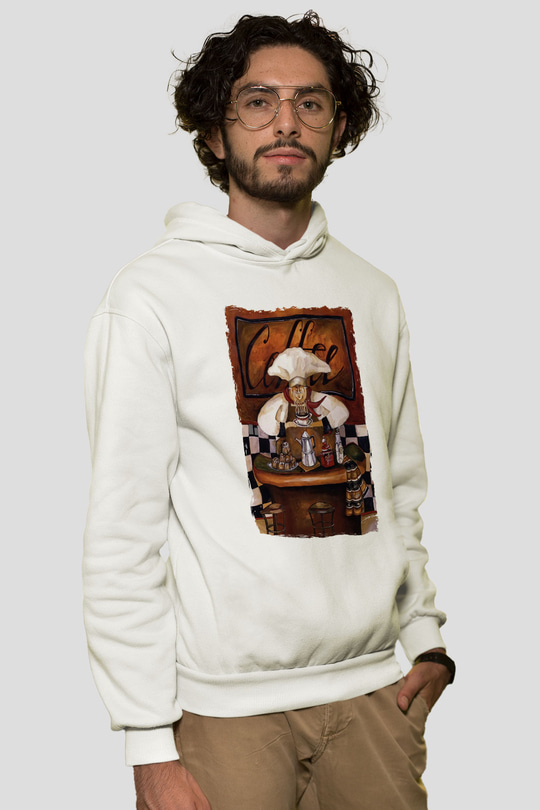 Cafe Beyaz Unisex Kapüşonlu Sweatshirt