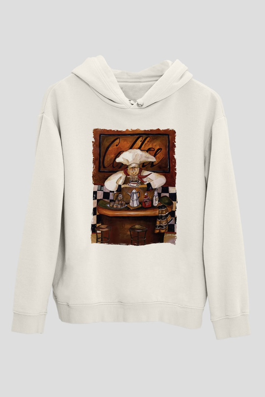 Cafe Beyaz Unisex Kapüşonlu Sweatshirt