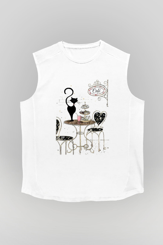 Cafe Beyaz Unisex Kolsuz Tişört