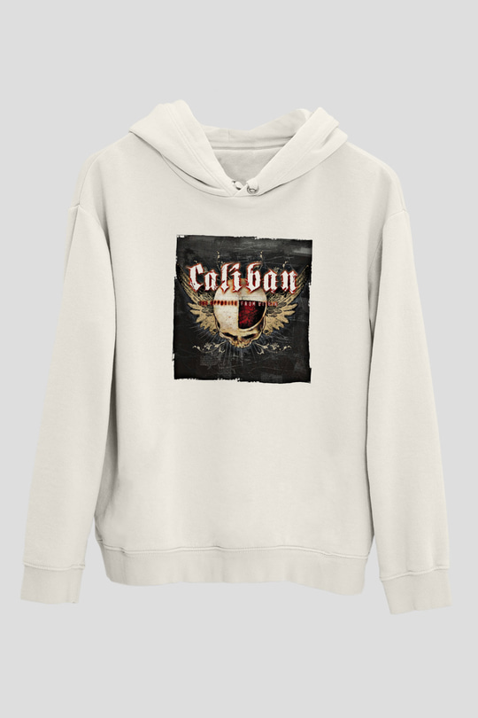 Caliban Baskılı Unisex Beyaz Hoodie