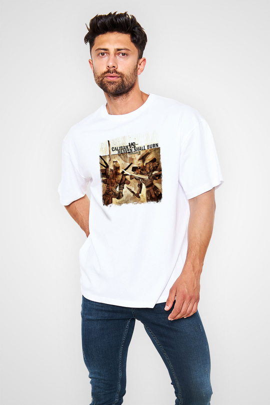 Caliban Baskılı Unisex Beyaz Oversize Tişört