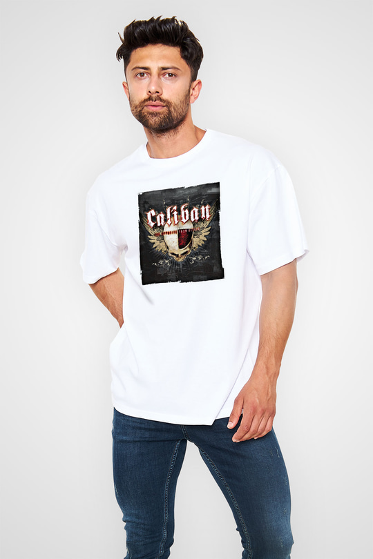 Caliban Baskılı Unisex Beyaz Oversize Tişört