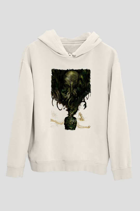 Call Of Ctulhu Baskılı Beyaz Unisex Kapüşonlu Sweatshirt