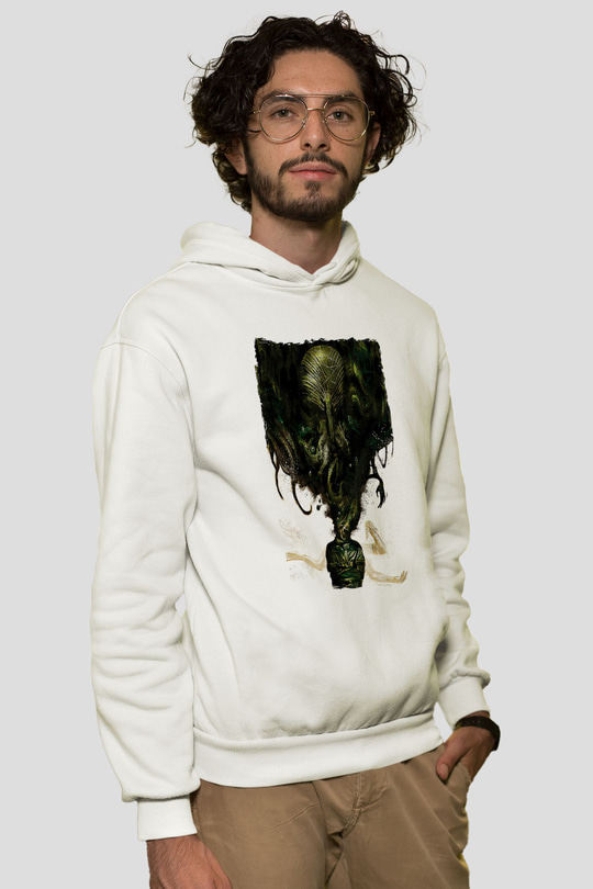 Call Of Ctulhu Baskılı Beyaz Unisex Kapüşonlu Sweatshirt
