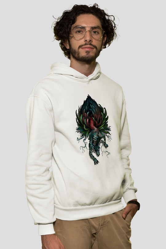 Call Of Ctulhu Baskılı Beyaz Unisex Kapüşonlu Sweatshirt